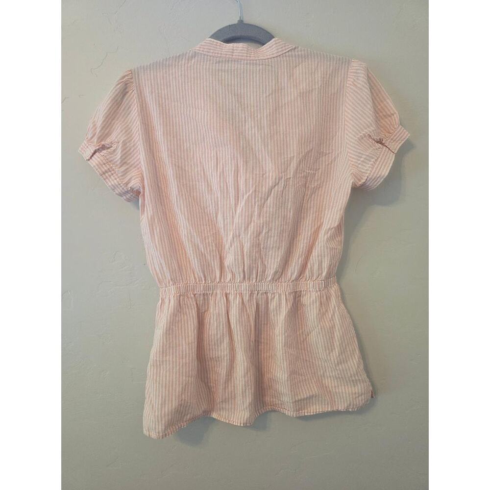Forever 21 Ruffle Striped Peplum Blouse Office Siren Size S - Picture 2 of 7